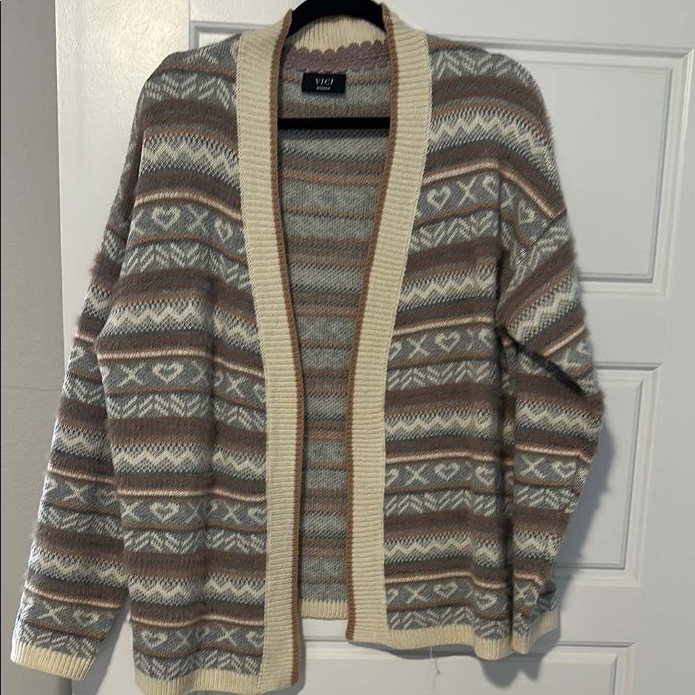 Vici  Patterned Sweater - Brown and Cream